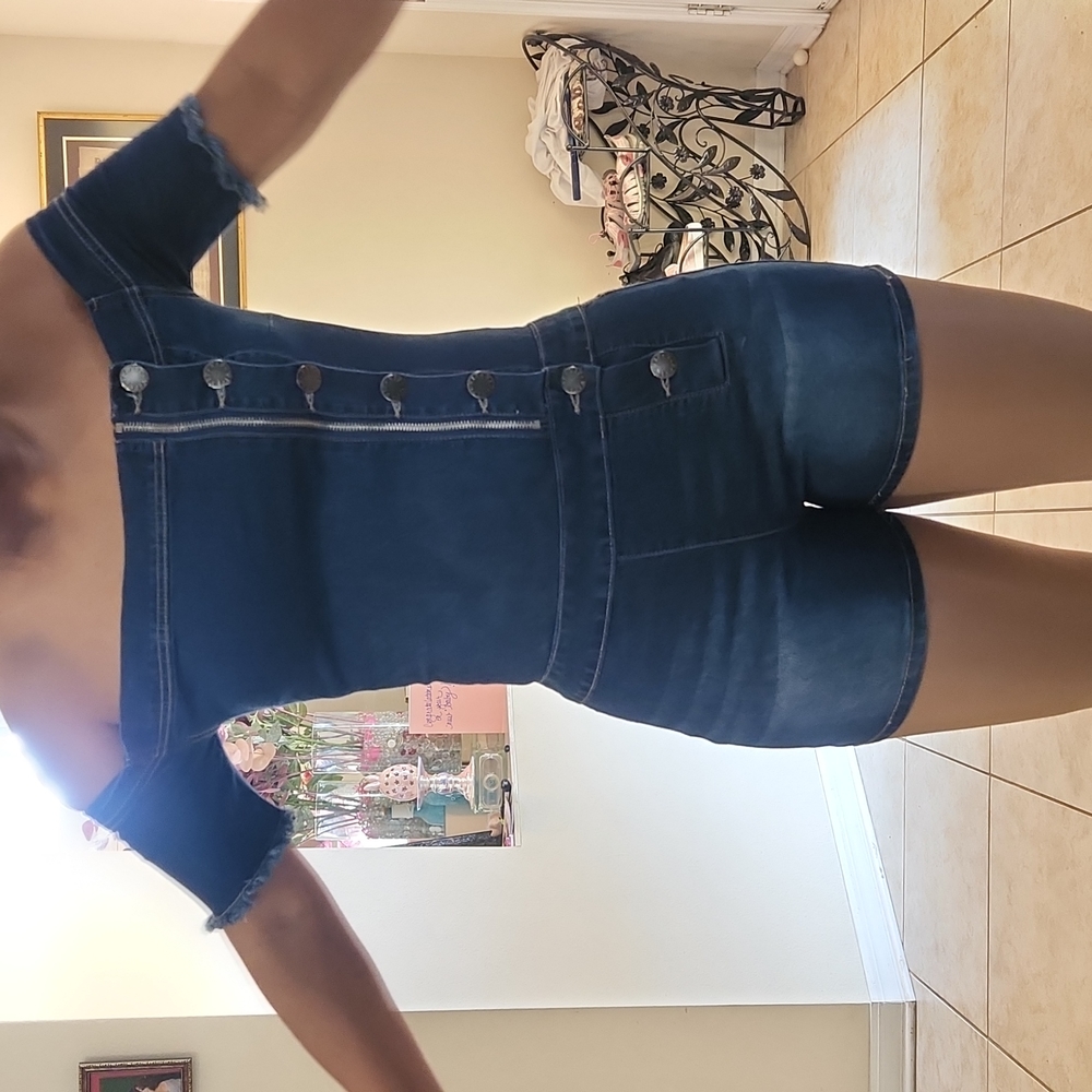Off the Shoulder Jean Short Romper
